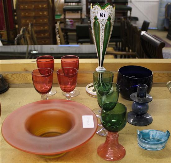 Collection of coloured glassware